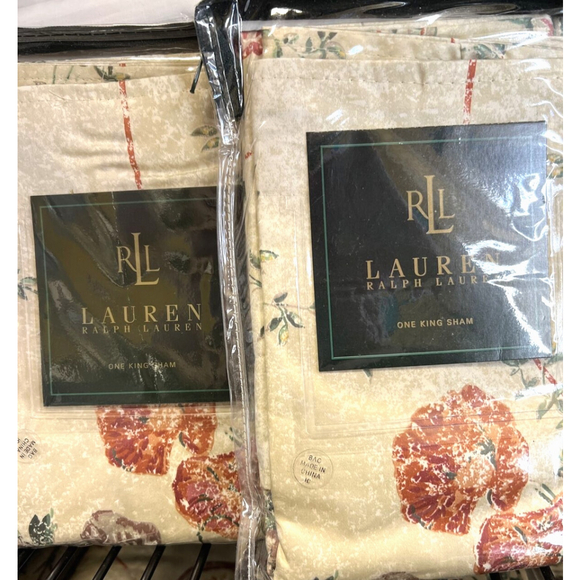 Ralph Lauren Villandry Floral Sateen Cotton King Pillow Shams 1 Pair Vintage New